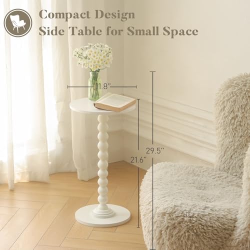 Fultyle Round Side Table, Small Drink Table for Small Spaces, Modern Accent End Table Nightstand with Solid Wood Leg for Living Room, Bedroom, Corners, and Office (White) - Image 4