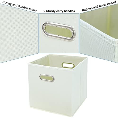 Black Fabric Cubby Storage Bins,13x13x13 Inches ,Cube Organizer Bin Foldable Storage Boxes with Dual Handles Fabric Organizer Box and collapsible Storage basket,Set of 3,Creamy-White - Image 7