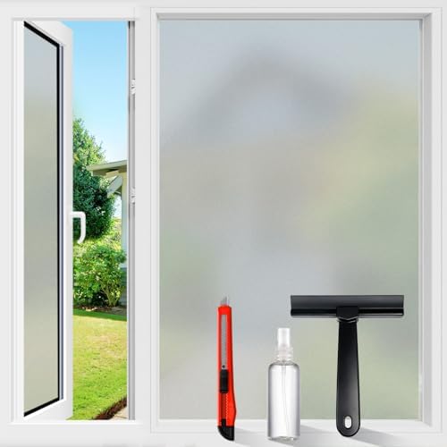 Frosted Window Privacy Film Glass Sun Blocking Tinting for Home, Static Clings Removable Frosting Bathroom Door Covering, White,35.4 Inch x 157.4 by windowfilm