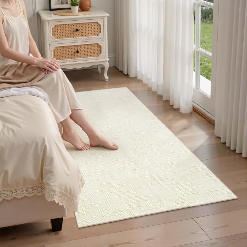 Valenrug 3x5 Rug, High-Low Pile Washable Entryway Rug for Bedroom Ivory - Image 4