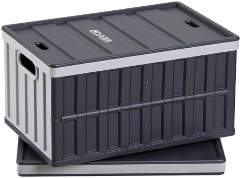 VEVOR Plastic Collapsible Storage Bins with Lids, 65L 2 Packs, Stackable Folding Storage Crates with Handles, Holds 84 lbs Per Bin, Heavy Duty Containers, Space-Saving Baskets, for Home Organizing by VEVOR