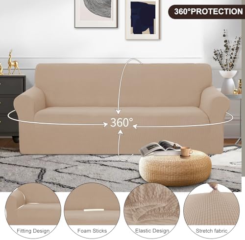 U-NICE HOME Oversized Stretch Couch Cover Slipcover, Camel - Image 3