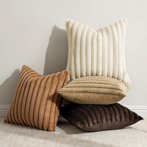 MIULEE Faux Fur Plush Decorative Throw Pillow Covers 18x18, Brown - Image 3