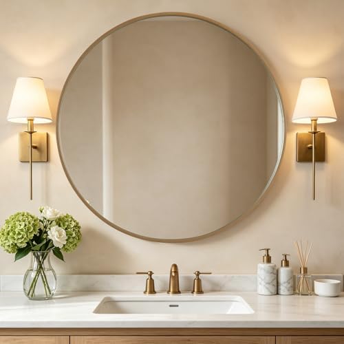 WallBeyond Round Wood Mirror, 40" Round Modern Decoration Large Circle Wall Mirror for Bathroom Living Room Bedroom Entryway, Honey by WallBeyond