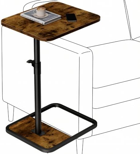 GOYLSER Large C-Shaped Tables Small Swivel End Table, Height Adjustable Side Tables Living Room, Rotating Snack Couch Wooden Tv Trays for Eating On Couch, Rustic Brown - Image 3