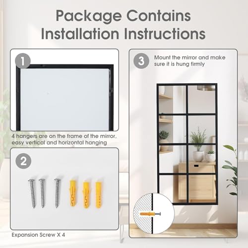 Simple Deluxe Window Pane Mirror 16" x 32", Rectangular Decorative Wall Mirror, Black Metal Frame Grid Mirror for Bathroom, Bedroom, Entryway, 1 Pack - Image 5