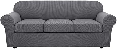 H.VERSAILTEX 4 Piece Stretch Sofa Covers for 3 Cushion Couch Covers for Living Room Furniture Slipcovers (Base Cover Plus 3 Seat Cushion Covers) Upgraded Thicker Jacquard Fabric (Sofa, Grey) by HVERSAILTEX
