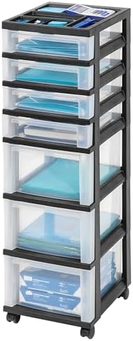 IRIS USA 7-Drawer Rolling Storage Cart with Wheels, 2-Pack, Black/Clear - Image 4