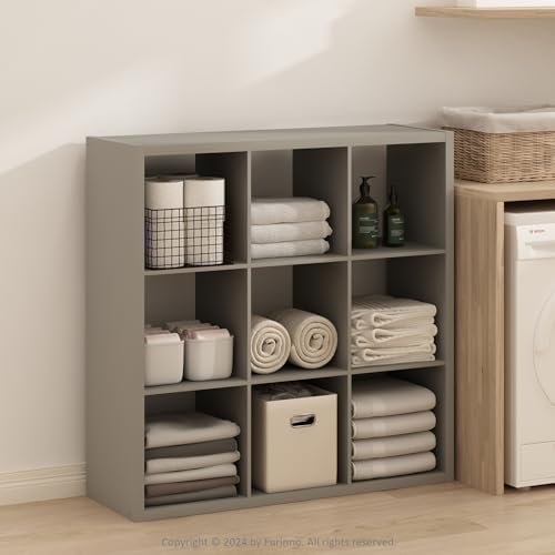 Furinno Simple 9-Cube Storage Organizer, Display Shelf, Light Grey - Image 2