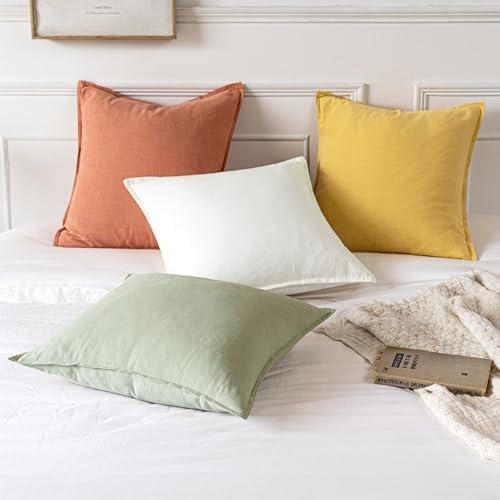 MIULEE Decorative Linen Euro Sham Pillow Covers 24x24 Yellow - Image 5