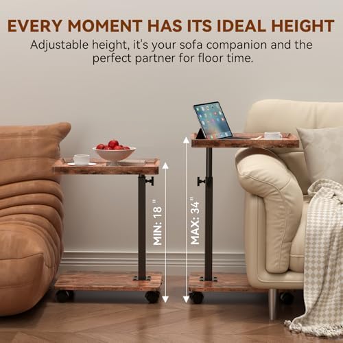 C Table Side Table Adjustable Height, 360°Swivel TV Tray Table with Wheels, Small Table for Eating, Dinner, C Shaped End Tables Living Room and Bedroom for Sofa, Couch, Bed,Chair, Snack - Image 3