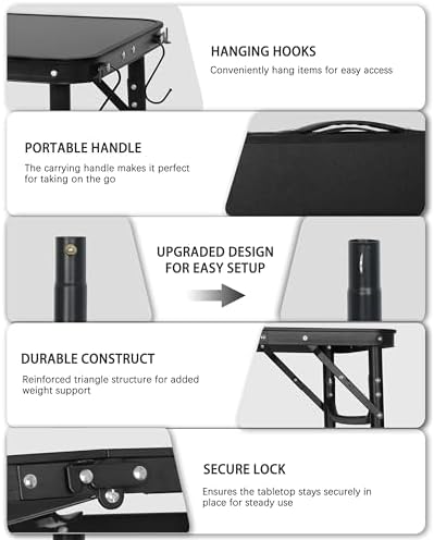 LOFTEY 2025 Reinforced Small Folding Table Portable, Small Foldable Camping Table, Heavy-Duty Mini Folding | 2 Adjustable Height | Lightweight Aluminum with Handle | 25" x 16" x 22", Black - Image 4