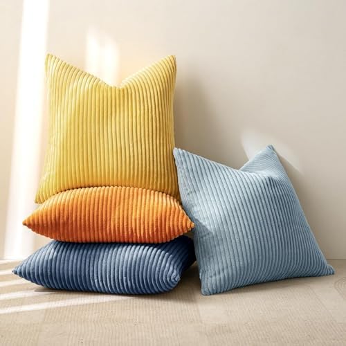 MIULEE Soft Corduroy Decorative Throw Pillow Covers Blue-Orange 20x20 - Image 4