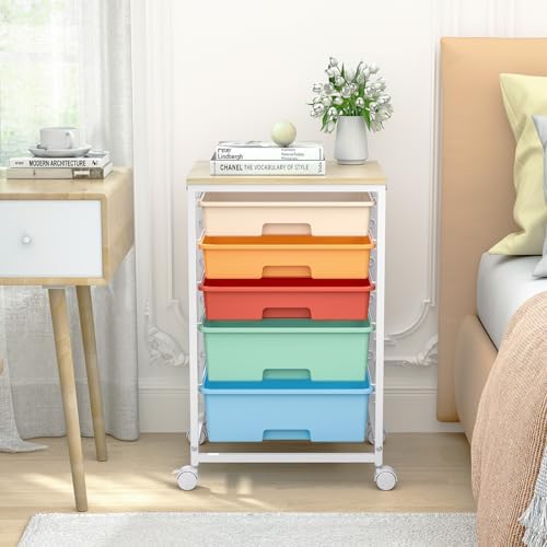 SYKIARIOL Utility Cart with Drawers,5 Drawers Storage Cart,Macaron - Image 2