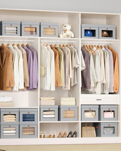 Homsorout Storage Bins with Lid – Closet Organizer with Side Opening and Clear Window, Foldable Stackable Fabric Basket for Clothes, Home, Office - 13.77" x 11.8" x 9.8", 6 Pack, Grey - Image 3