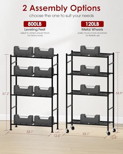 Sakugi 4-Tier Storage Shelves 33.1" x12.6" x58.9" Black with Wheels - Image 3