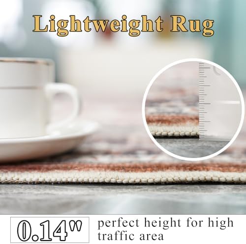 Washable Rug 8x10 Area Rugs: Super Soft Ultra-Thin Carpet - Non-Slip Backing Rugs for Bedroom Dining Room - Stain Resistant Vintage Large Area Rug 8'x10' Brick - Image 6