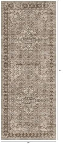 Washable 3x7 Entryway Runner Rug, Vintage Non-Slip Low Pile Rugs Brown - Image 2