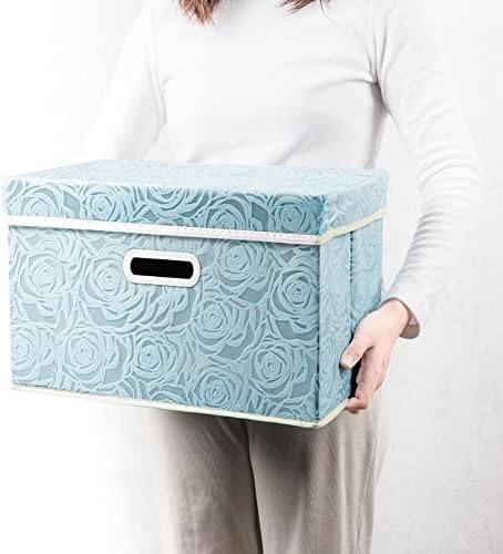 PRANDOM Stackable Storage Cubes with Lids [5-Pack] Fabric Decorative Storage Box Bins Organizer Containers Baskets with Cover Handles Divider for Bedroom Closet Living Room Blue 14.9x9.8x9.8 Inch - Image 6