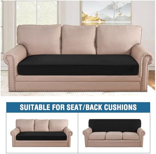 H.VERSAILTEX Velvet Stretch Individual Couch Cushion Cover Plush Cushion Slipcover for Loveseat Sofa Cushion Furniture Protector Seat Cushion Sofa Cover (1 Piece Sofa Cushion Cover, Black) - Image 3