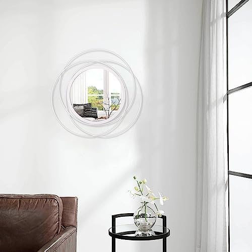Wall Mirror Modern Metal Frame Arts Circle Mirror for Wall Decorative Home Living Room Balcony Bedroom Bathroom Hallway Farmhouse Entryway White 16" - Image 4
