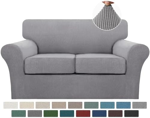 Turquoize 3 Piece Sofa Covers for 2 Cushion Couch Sofa Slipcover Soft Couch Cover for Dogs-Washable Sofa Furniture Covers with 2 Individual Cushion Covers, Thick Jacquard Fabric (Loveseat, Dove) by Turquoize