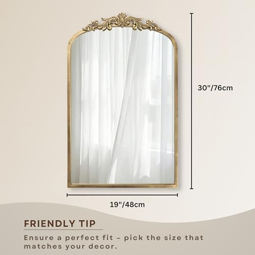 PERFNIQUE Vintage Mirror, 30" X 19" Gold Arched Antique Baroque Mirror - Image 3
