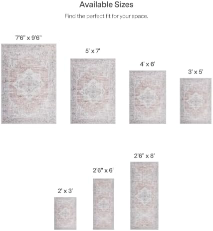 ReaLife Rugs Machine Washable Area Rug - Living Room Bedroom Bathroom Kitchen Entryway Office - Padded Low Pile Stain Resistant Premium - Boho Farmhouse Vintage - Lyle - Gray Ivory Blush 2'6" x 8' - Image 2