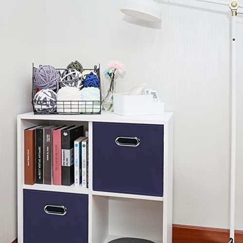 Fabric Cloth Storage Bins,Fabric Cube Bins Organizer with Dual Handles Foldable Cube Storage Baskets for Home Bedroom Storage,Set of 3,(Navy Blue) - Image 4