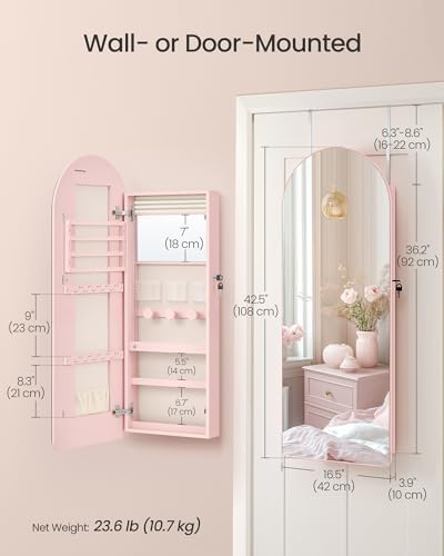 SONGMICS Wide Jewelry Organizer, Wall/Door Mounted, LED Cabinet, Lockable - Image 5