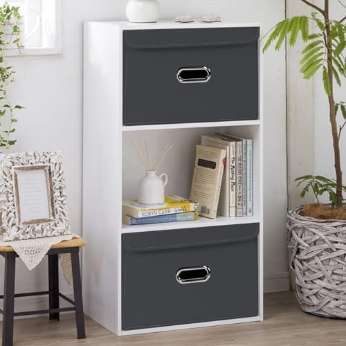 1-Pack Large Collapsible Storage Bins with Lids,Fabric Storage Cubes Organizer for Shelves,Closet,Nursery,Foldable Cube Storage Baskets with Handles,Home Boxes (14.9"x9.8",Grey) - Image 5
