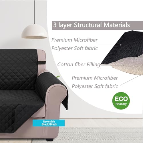 U-NICE HOME Loveseat Sofa Cover for 2 Cushion Couch, Black - Image 4