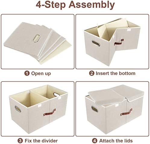 TYEERS Extra Large Collapsible Storage Bins with Lids and Compartments, Washable, Fabric Storage Boxes, 21.7x13x11.8 inches, 2 Pack, Beige - Image 7