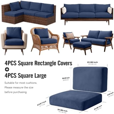 8Pcs Outdoor Cushion Covers, Stretch Patio Furniture Couch Chair Slipcovers - Image 2
