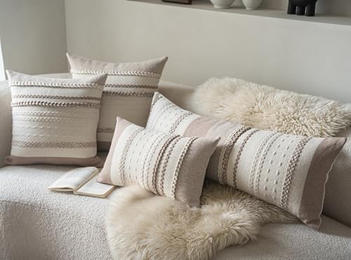 Cethom Boho Lumbar Pillow Covers 14x36 Inch Long, Khaki Textured Decorative Couch Pillow Cases for Farmhouse Home Decor, Accent Cushion Cover for Sofa, Bed, Living Room, Bedroom, Pack of 1 - Image 5