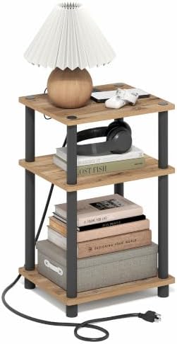 Furinno Just 3-Tier Night Stand with Charging Station, Brown Oak by Furinno-FitsYourSpaceFitsYourBudget
