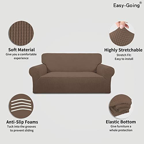 Easy-Going Stretch Oversized Loveseat Couch Covers Washable Brown - Image 3