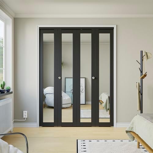 Bifold Doors for 64" x 80" Opening, Mirror Interior Folding Closet, Black - Image 2