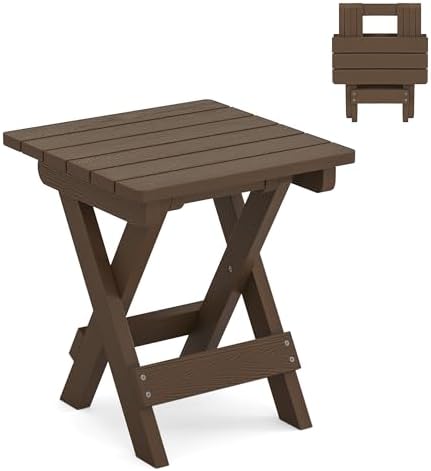LUE BONA Small Outdoor Folding Side Table HDPS14 Inch Height, Dark Brown by LUEBONA