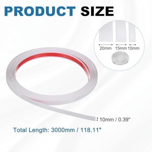 uxcell White Peel and Stick Molding Trim, 0.4 Inch x 9.8 ft Self-Adhesive Mirror Tape, Flexible PVC Border Strip for Wall Decoration Tile Edge Ceiling Floor Frame Furniture Decoration - Image 2