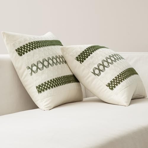 MIULEE Set of 2 Moss Green Boho Decorative Pillow Covers 20x20 Inch - Image 6
