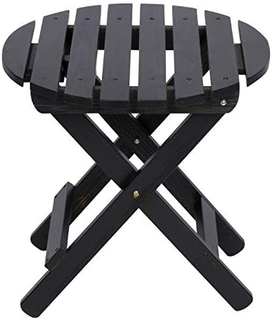 Shine Company Round Wooden Folding Solid Wood Side Table, Outdoor Adirondack Small Patio Table, Black - Image 4