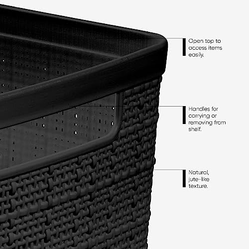 Curver Set of 6 Medium 12L Jute Decorative Plastic Organization and Storage Baskets - Perfect Bins for Home Office, Closet Shelves, Kitchen Pantry and All Bedroom Essentials, Black - Image 5