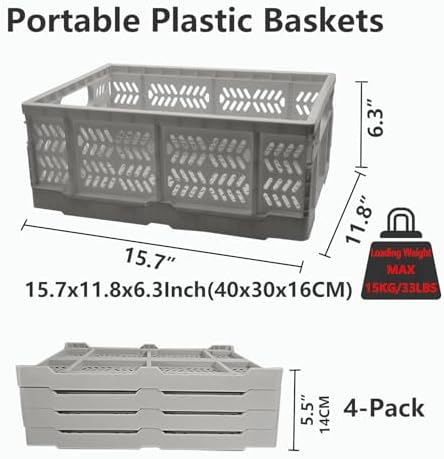 20L Folding Crate, 4Pack Plastic Storage Baskets Organizer for Home and Office,Collapsible Storage Crates for Home Office and Outdoor Organizer.(Grey) - Image 4