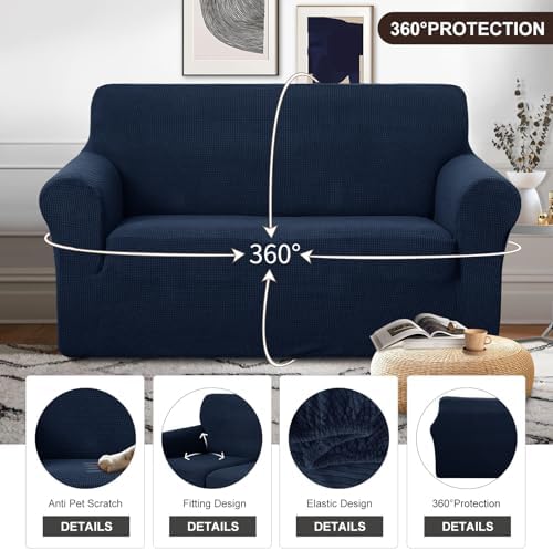 U-NICE HOME 3 Pieces Stretch Loveseat Couch Cover, Navy - Image 4