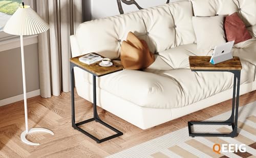 QEEIG Narrow C Shaped Side Table Set of 2 Living Room Sets Slim Couch Tray Tables Skinny Thin Small Farmhouse 9.5 inch Width, Rustic Brown (017-24BN) - Image 7