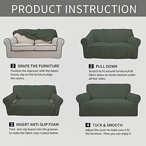 Easy-Going Stretch Chair Slipcover with Arm Washable Olive Green - Image 5