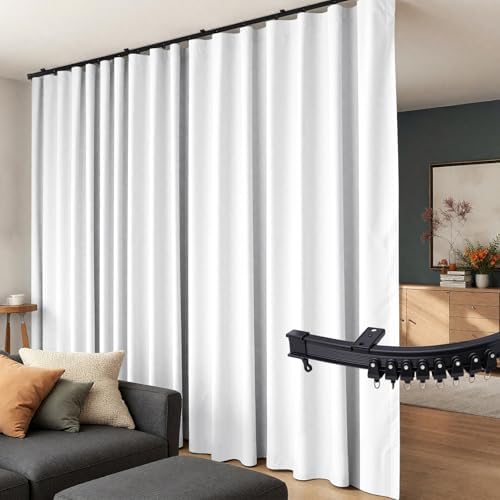Room Divider Curtains Flexible Ceiling Tracks set Curtain track Ceiling Mount Blackout Curtain for Living Room Bedroom Ceiling Curtain Rod Privacy Divider Panel W180xH84 GreyishWhite Drape&Black rail by Hoeflife