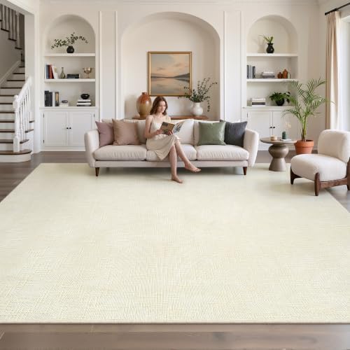 Valenrug 9x12 Area Rug, High Low Pile Washable Rugs for Living Room Ivory - Image 3