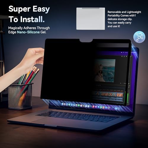 Privacy Screen MacBook Pro 13 Inch(2016-2022, M1, M2)/MacBook Air 13 in(2018-2021,M1),Easy On/Off Removable Anti Glare Blue Light Filter with Camera Cover,Anti Spy Laptop Screen Protector for Mac 13In - Image 5